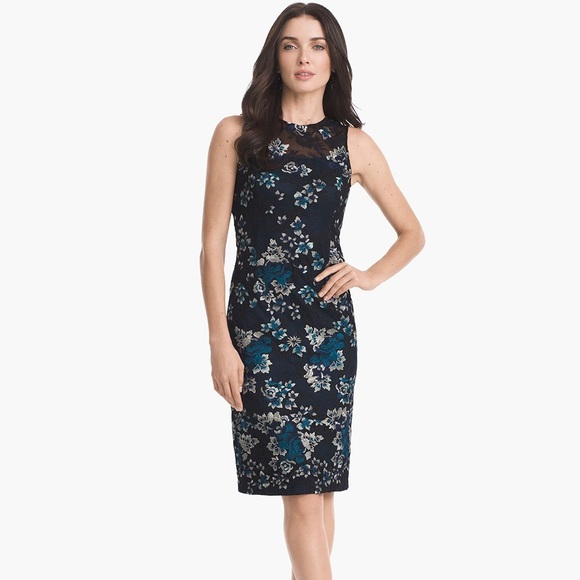 NWT - WHBM Sleeveless Embroidered Mesh Sheath Dress - Picture 1 of 11